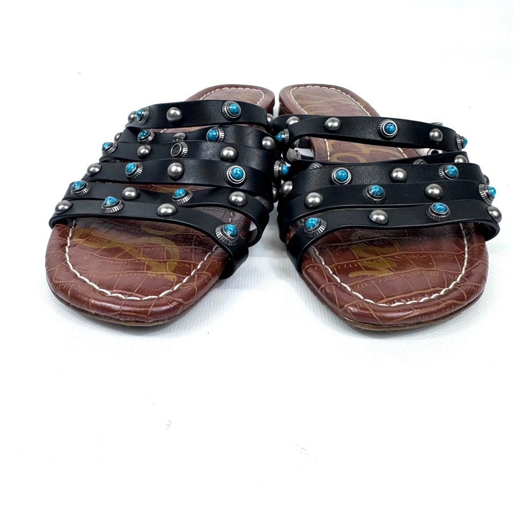 Sam Edelman Brea 2 black multi strap leather sandal w turquoise and silver Sz 7 - Picture 10 of 16